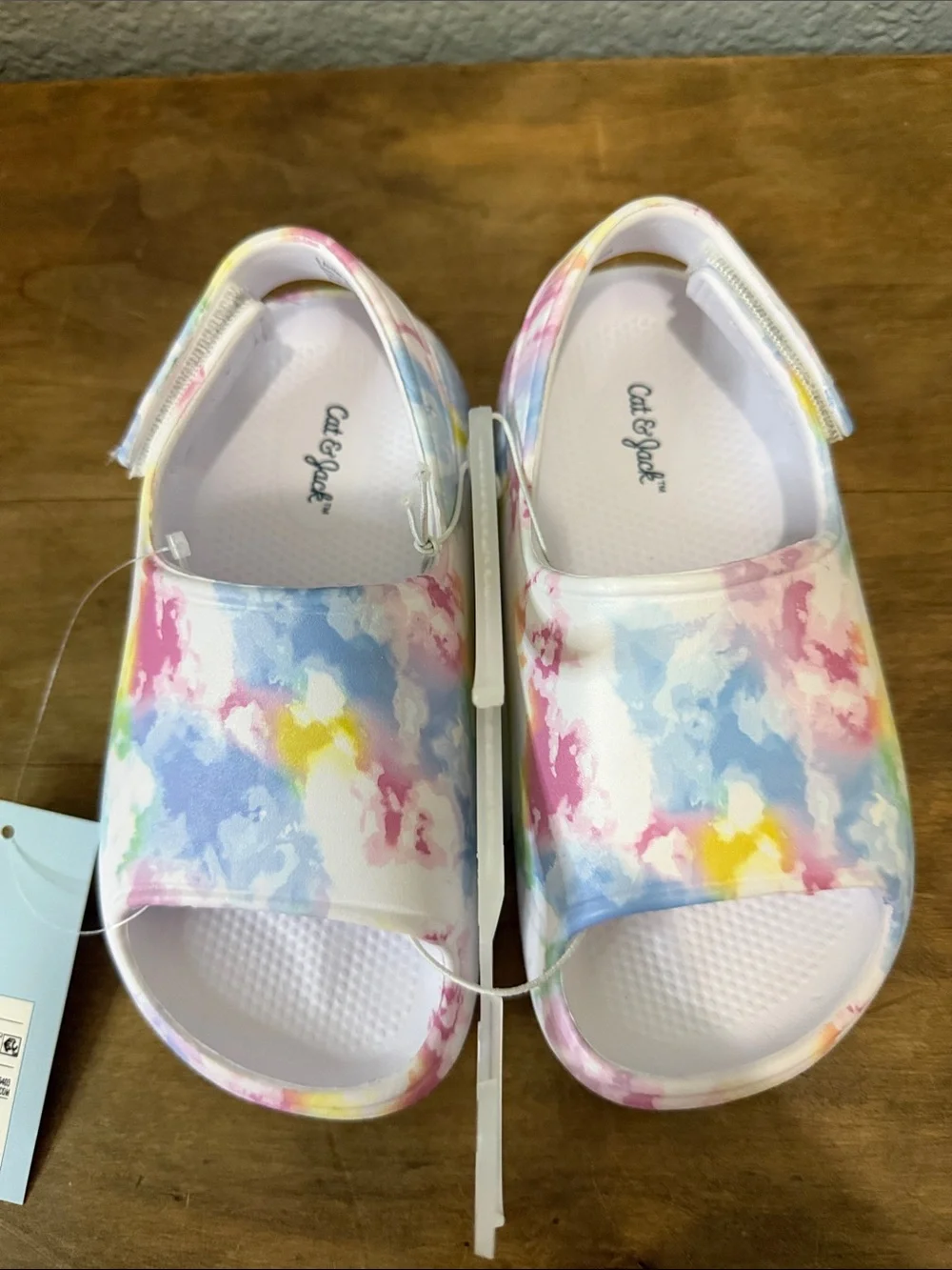 Cat & Jack Pastel Tie-Dye Slide Sandals in White size 9